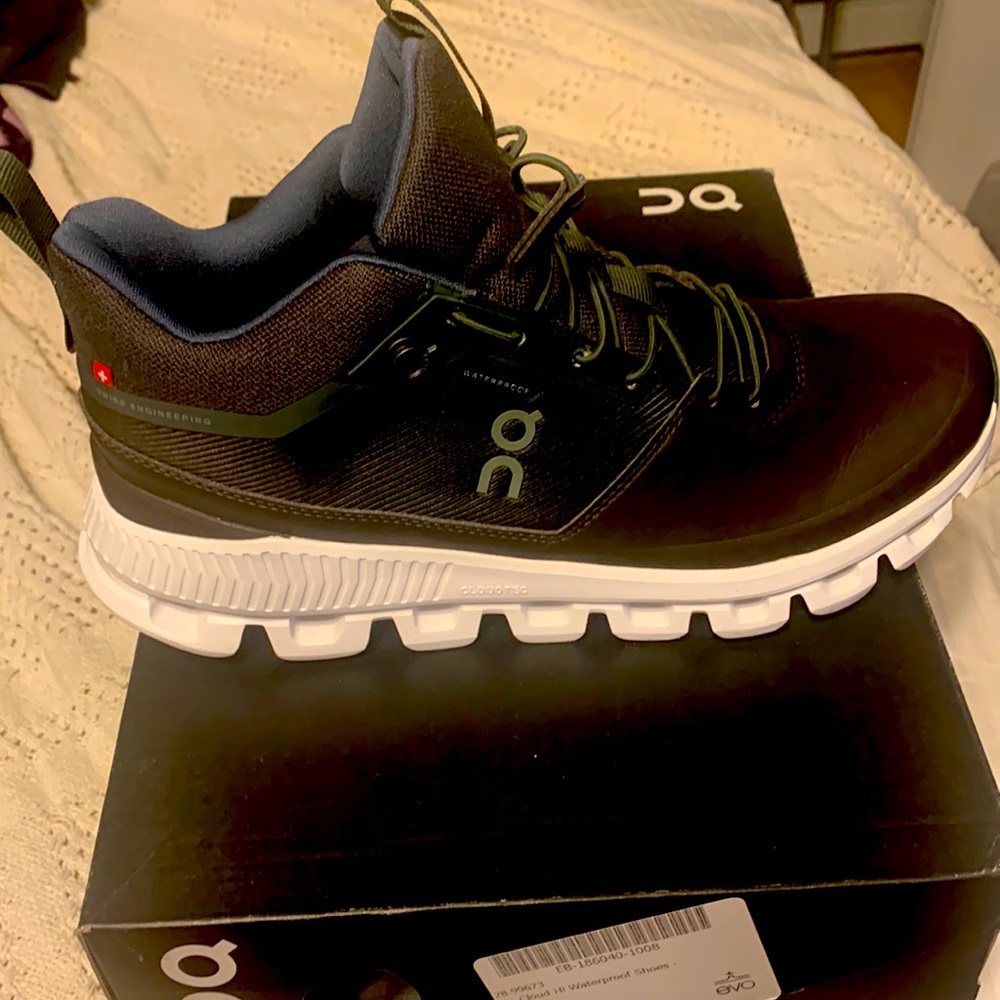 On Cloud waterproof boot, Swiss engineered. Color fir/umber. Super comfortable!